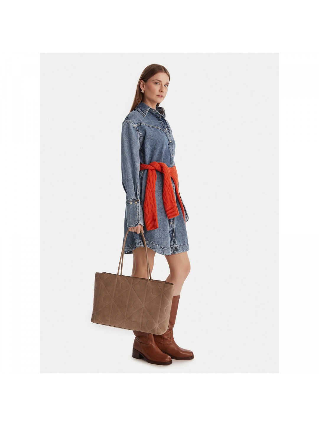 Kabelka Calvin Klein Emblem Aop Embossed Suede Tote LV04F3334G Béžová